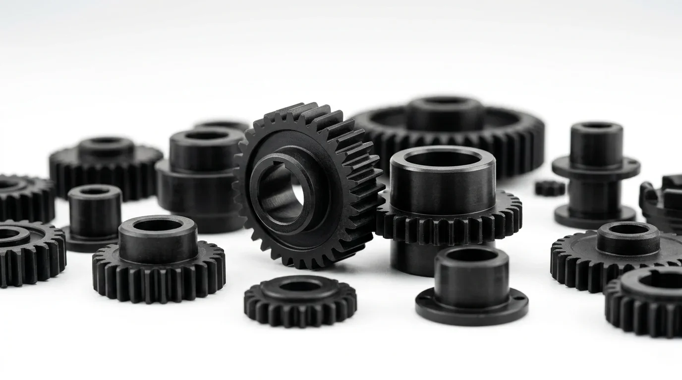 Engineering plastic parts industrial photography