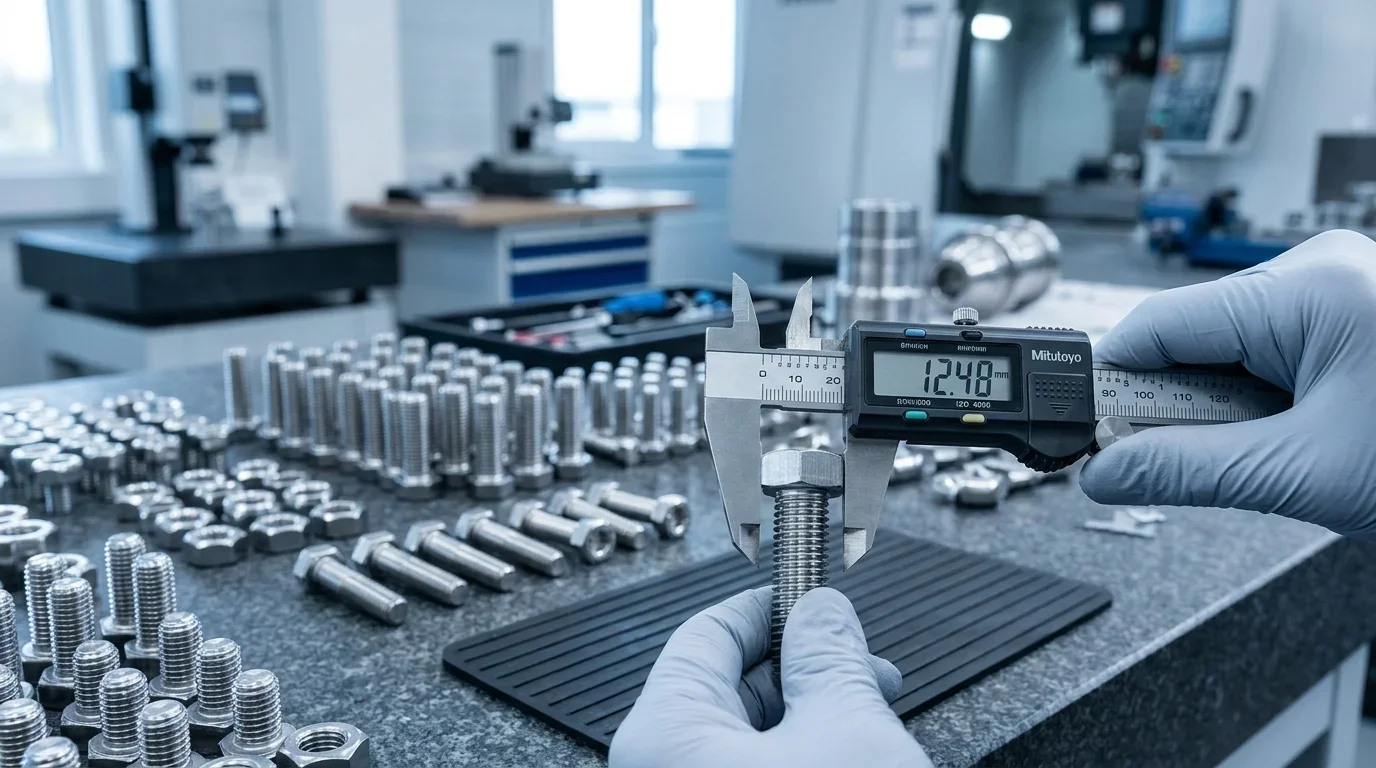 Digital caliper measuring bolt dimensions
