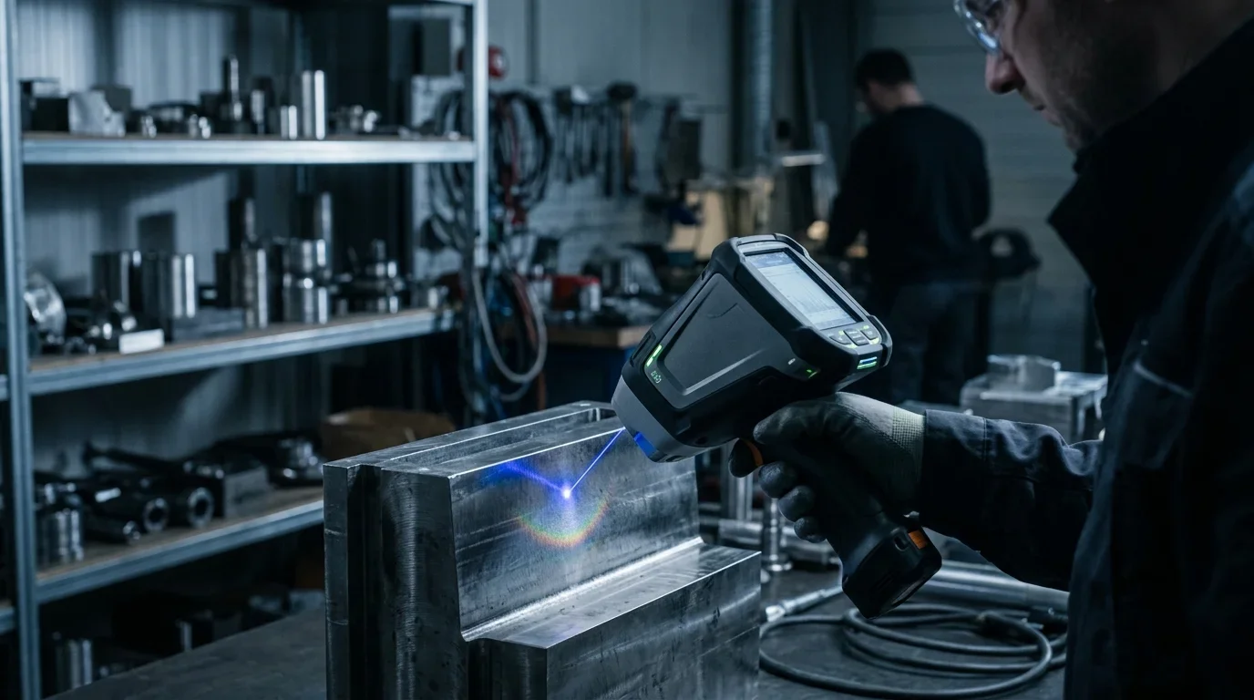 Spectrometer testing metal materials in quality lab